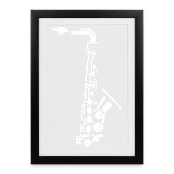 Saxophone Pixel Art - Affiche encadrée (27 × 37 cm) - noir - Devant