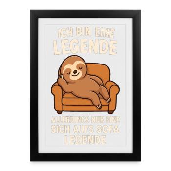 Sloth Sofa Legend Funny Saying - Framed poster (27 × 37 cm) - black - Front