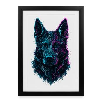 Design Berger Allemand Cyber Tech Néon - Affiche encadrée (27 × 37 cm) - noir - Devant