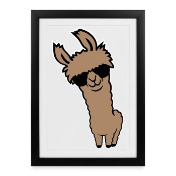 Lunettes de soleil Cool Lama Alpaga Souriant Drôle - Affiche encadrée (27 × 37 cm) - noir - Devant