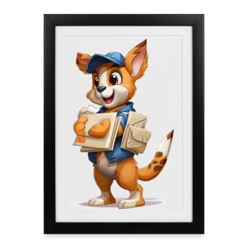 Postman puppy with letters - Framed poster (27 × 37 cm) - black - Front
