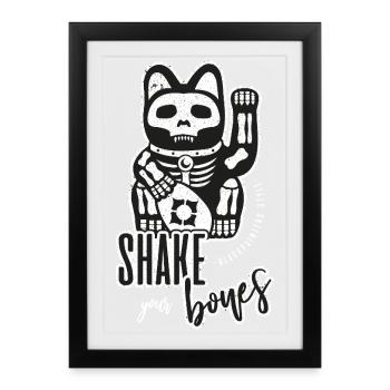 Skeleton Waving Cat - Shake your Bones - Framed poster (27 × 37 cm) - black - Front