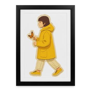 Garçon en veste jaune avec papillon - Affiche encadrée (27 × 37 cm) - noir - Devant
