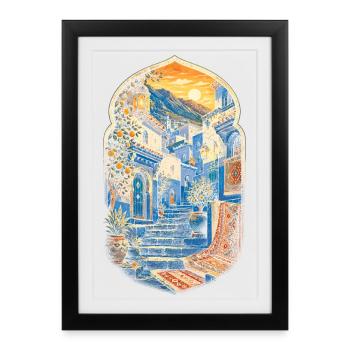 Maroc Marocain Chefchaouen - Affiche encadrée (27 × 37 cm) - noir - Devant