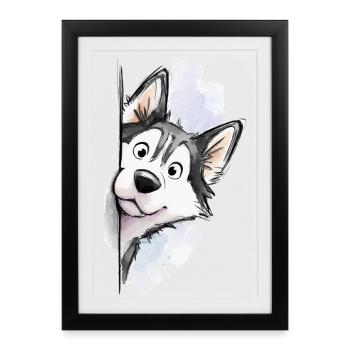 Peekaboo Siberian Husky 🐺🐾 - Framed poster (27 × 37 cm) - black - Front