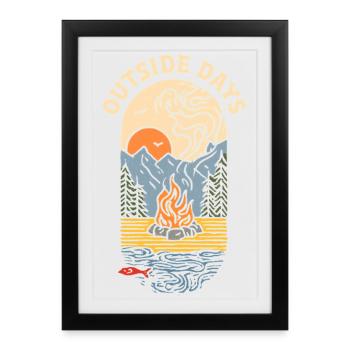 Outdoor days Campfire at the lake - Framed poster (27 × 37 cm) - black - Front