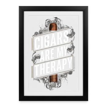 Zigarren sind meine Therapie, lustige Zigarrenraucherin - Gerahmtes Poster (27 × 37 cm) - Schwarz - Vorne