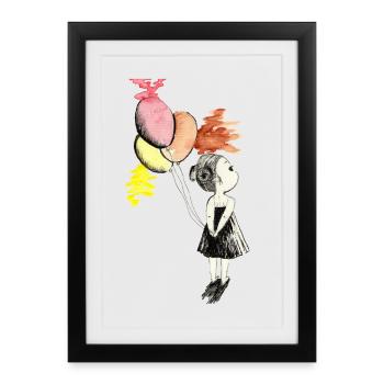 Ballonmädchen Aquarellfarben - Gerahmtes Poster (27 × 37 cm) - Schwarz - Vorne