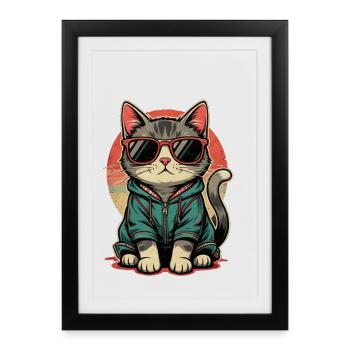 Cadeau rétro pour chats Amateur de chats - Affiche encadrée (27 × 37 cm) - noir - Devant