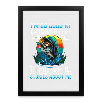 Attraper des histoires de poisson Tee - Affiche encadrée (27 × 37 cm) - noir - Devant
