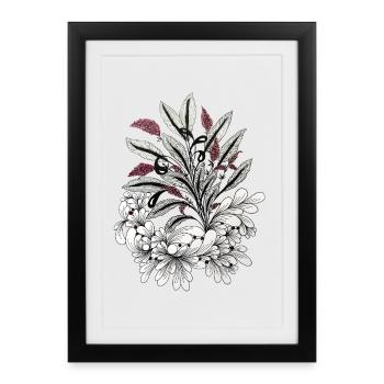 Monochromische Blütenbouquet Kontrast - Gerahmtes Poster (27 × 37 cm) - Schwarz - Vorne