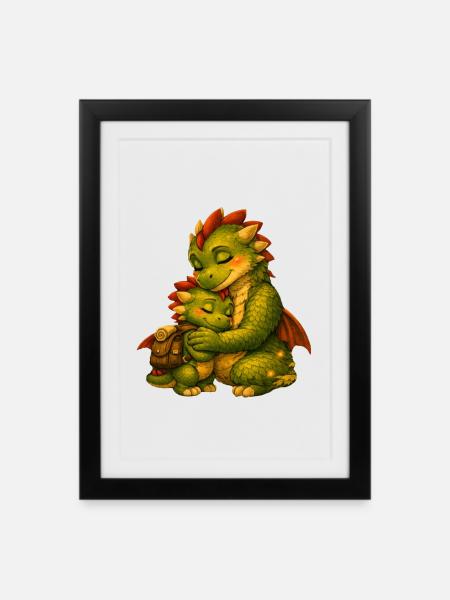 Drachenkuschel: Elternliebe im Fantasylicht - Inramad affisch (27 × 37 cm) - svart