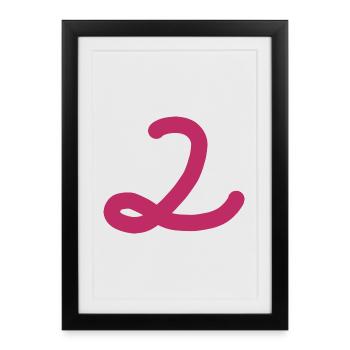 2 Numéro deux rose chiffre rose - Affiche encadrée (27 × 37 cm) - noir - Devant