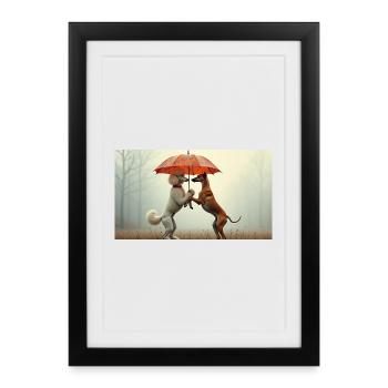 Hunde unter Regenschirm - Gerahmtes Poster (27 × 37 cm) - Schwarz - Vorne