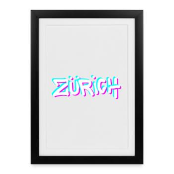 Zurich Neon Graffiti - Framed poster (27 × 37 cm) - black - Front
