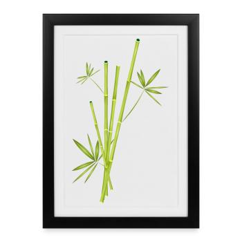 bambou stylistiquement arrangé avec des feuilles de bambou - Affiche encadrée (27 × 37 cm) - noir - Devant