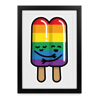 Gay couple popsicles rainbow flag LGBT - Framed poster (27 × 37 cm) - black - Front