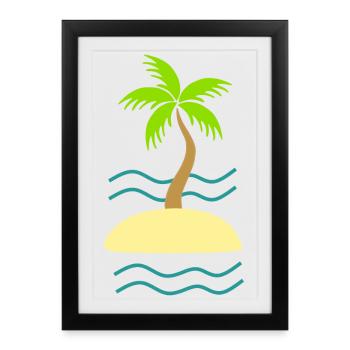 Palmier vert île mer - Affiche encadrée (27 × 37 cm) - noir - Devant