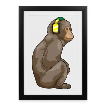 Monkey Headphone Music - Framed poster (27 × 37 cm) - black - Front