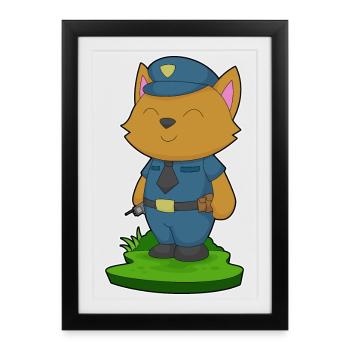 Cat Policeman Microphone Police - Framed poster (27 × 37 cm) - black - Front