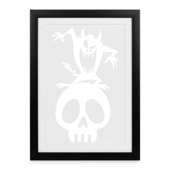 Crâne et démon blanc - Affiche encadrée (27 × 37 cm) - noir - Devant