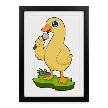 Canard Chanteur Microphone Chant - Affiche encadrée (27 × 37 cm) - noir - Devant
