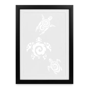 Trois tortues marines (blanc) - Affiche encadrée (27 × 37 cm) - noir - Devant