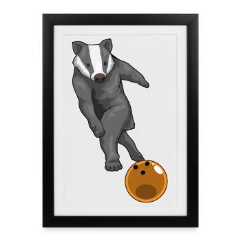 Dachs Bowling Bowlingkugel - Gerahmtes Poster (27 × 37 cm) - Schwarz - Vorne