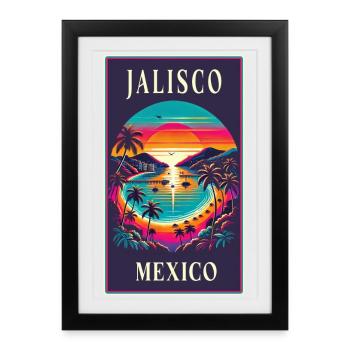 Motif de palmier Jalisco Mexico - Affiche encadrée (27 × 37 cm) - noir - Devant