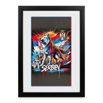 Conception du drapeau national du loup de Serbie - Affiche encadrée (27 × 37 cm) - noir - Devant
