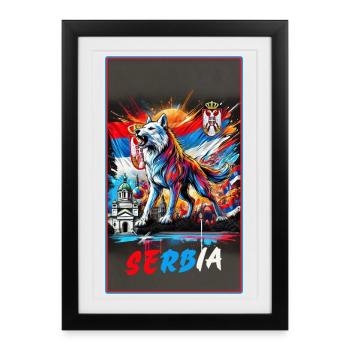 Conception du drapeau national du loup de Serbie - Affiche encadrée (27 × 37 cm) - noir - Devant