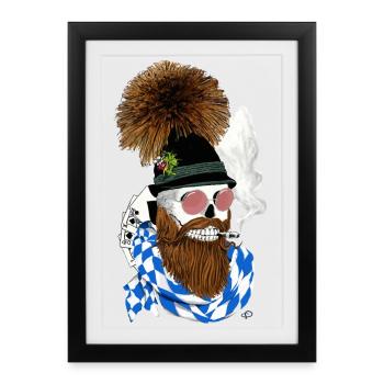 Bayern-Skull with hat, glasses and beard - Framed poster (27 × 37 cm) - black - Front