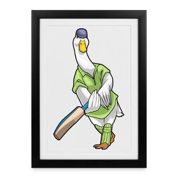 Canard Cricket Batte de cricket - Affiche encadrée (27 × 37 cm) - noir - Devant