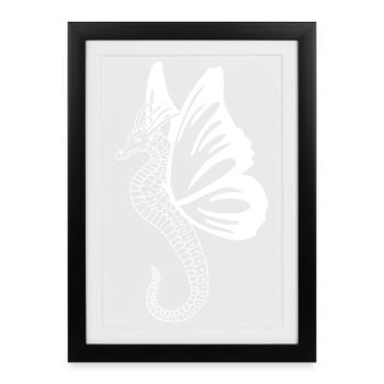 Dragon papillon blanc - Affiche encadrée (27 × 37 cm) - noir - Devant