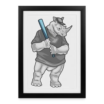 Rhino Baseball Batte de Baseball - Affiche encadrée (27 × 37 cm) - noir - Devant