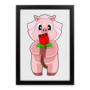 Cochon Mariée Rose Noces - Affiche encadrée (27 × 37 cm) - noir - Devant