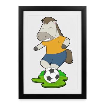 Cheval Joueur de Football Football - Affiche encadrée (27 × 37 cm) - noir - Devant