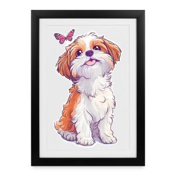 Shih Tzu and Butterfly - Framed poster (27 × 37 cm) - black - Front