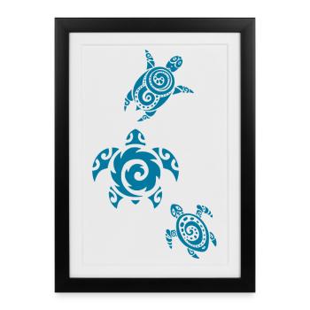 Trois tortues marines bleues - Affiche encadrée (27 × 37 cm) - noir - Devant