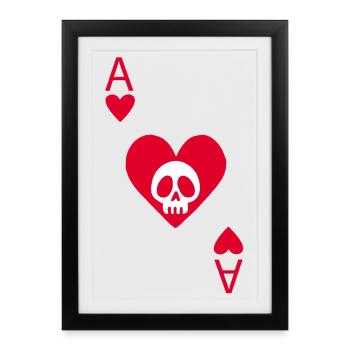 Crâne et as de coeur - Affiche encadrée (27 × 37 cm) - noir - Devant