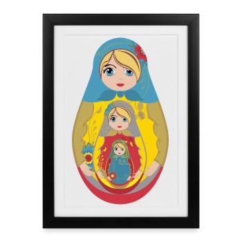 Poupée matriochka russe traditionnelle - Affiche encadrée (27 × 37 cm) - noir - Devant
