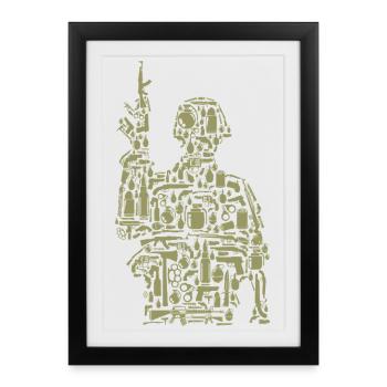Soldier Silhouette Made of Military Gear  - Framed poster (27 × 37 cm) - black - Front