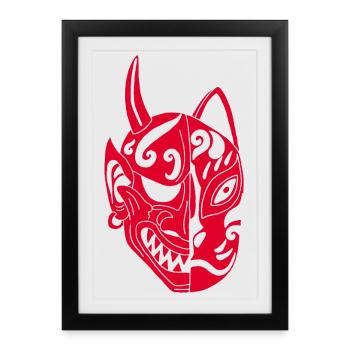 Japanese Red Demon Cat - Framed poster (27 × 37 cm) - black - Front