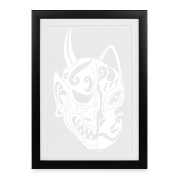 Chat-démon blanc japonais - Affiche encadrée (27 × 37 cm) - noir - Devant