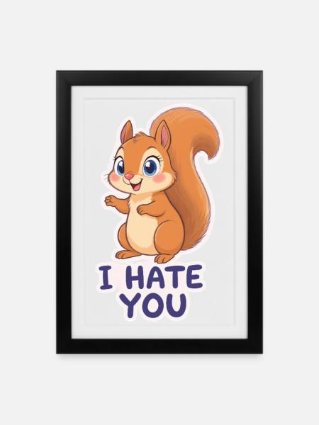 Kawaii Eichhörnchen – I Hate You Cartoon - Gerahmtes Poster (27 × 37 cm) - Schwarz