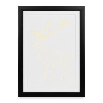 Polygon Hirsch - Geometrischer Winter - Gerahmtes Poster (27 × 37 cm) - Schwarz - Vorne
