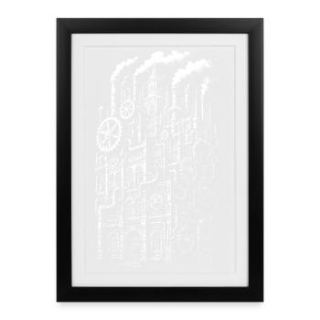 Bâtiment industriel brutaliste Engrenages - Affiche encadrée (27 × 37 cm) - noir - Devant