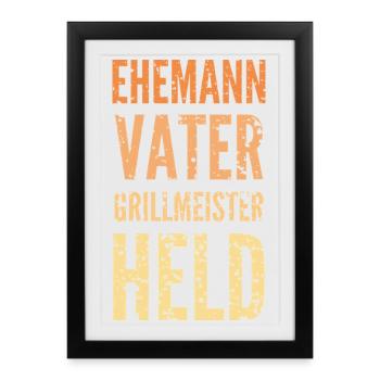 Ehemann Grillmeister Held - Gerahmtes Poster (27 × 37 cm) - Schwarz - Vorne