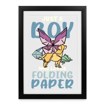 Boy Loves Origami Folding Art - Framed poster (27 × 37 cm) - black - Front