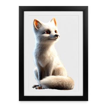 Renard arctique Renard des neiges Renard des glaces Renard blanc doux - Affiche encadrée (27 × 37 cm) - noir - Devant